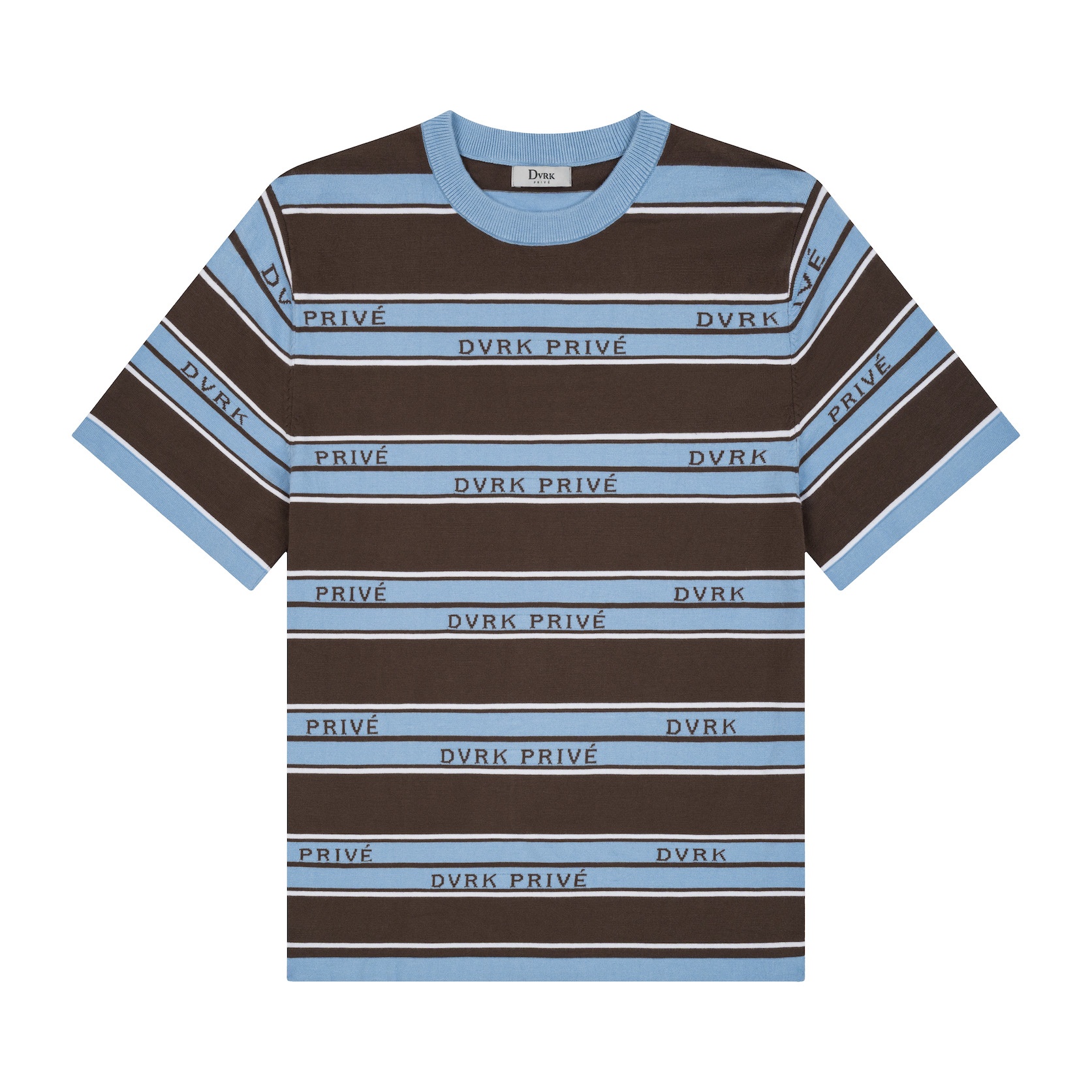 DVRK PRIVÉ BAR STRIPE LOGO KNIT TEE - BLUE/ BROWN