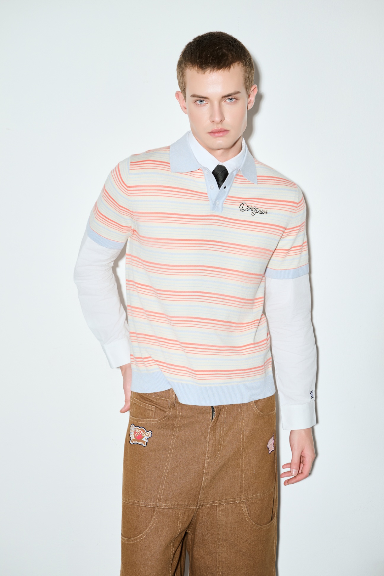DVRK PRIVÉ STRIPE KNIT REGULAR POLO - SALMON