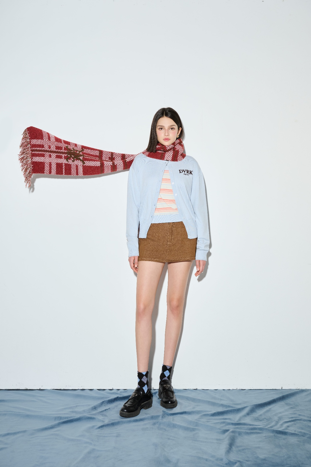 DVRK PRIVÉ CHECK LOGO KNITTED SCARF - RED