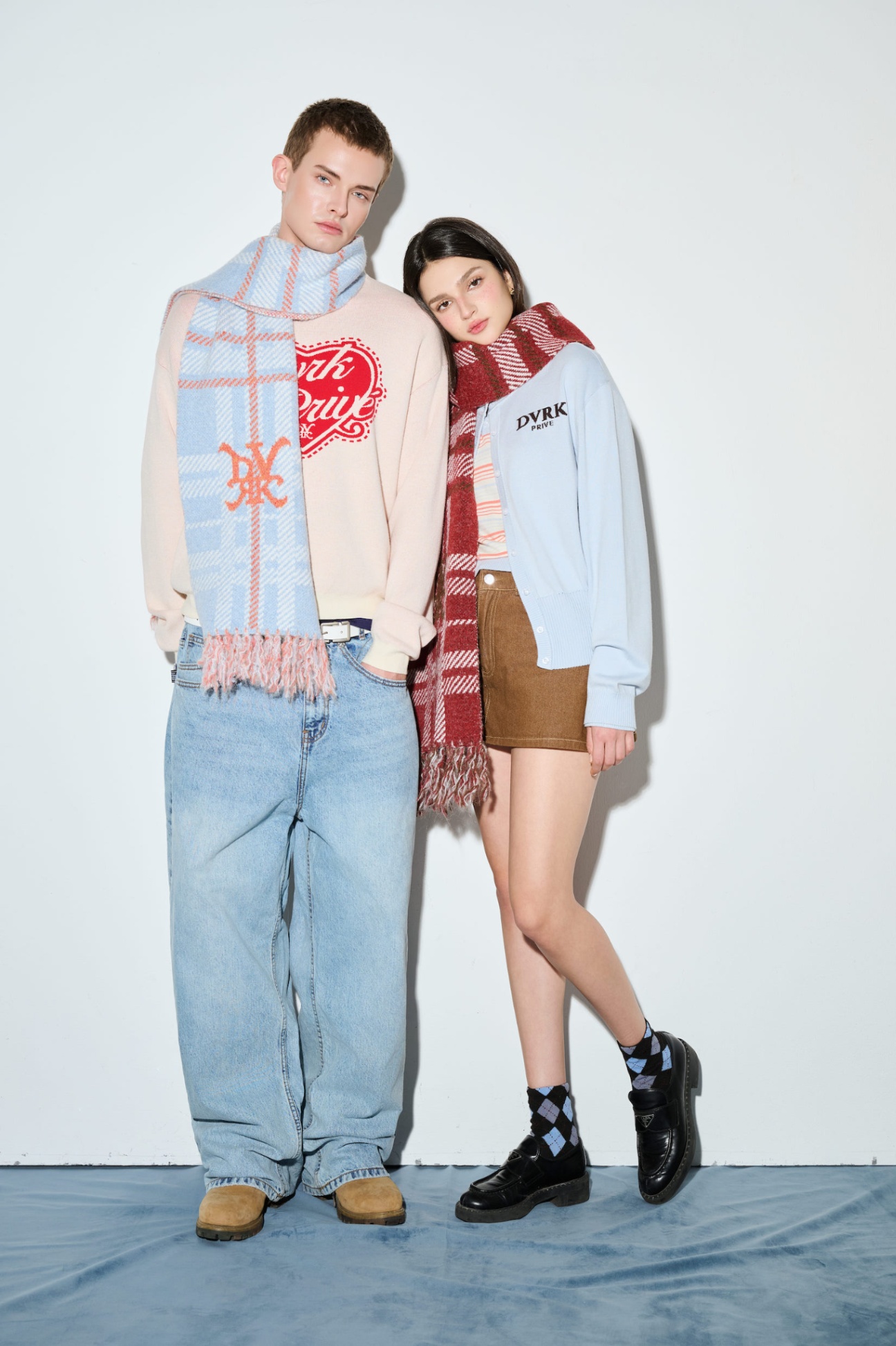 DVRK PRIVÉ CHECK LOGO KNITTED SCARF - BLUE