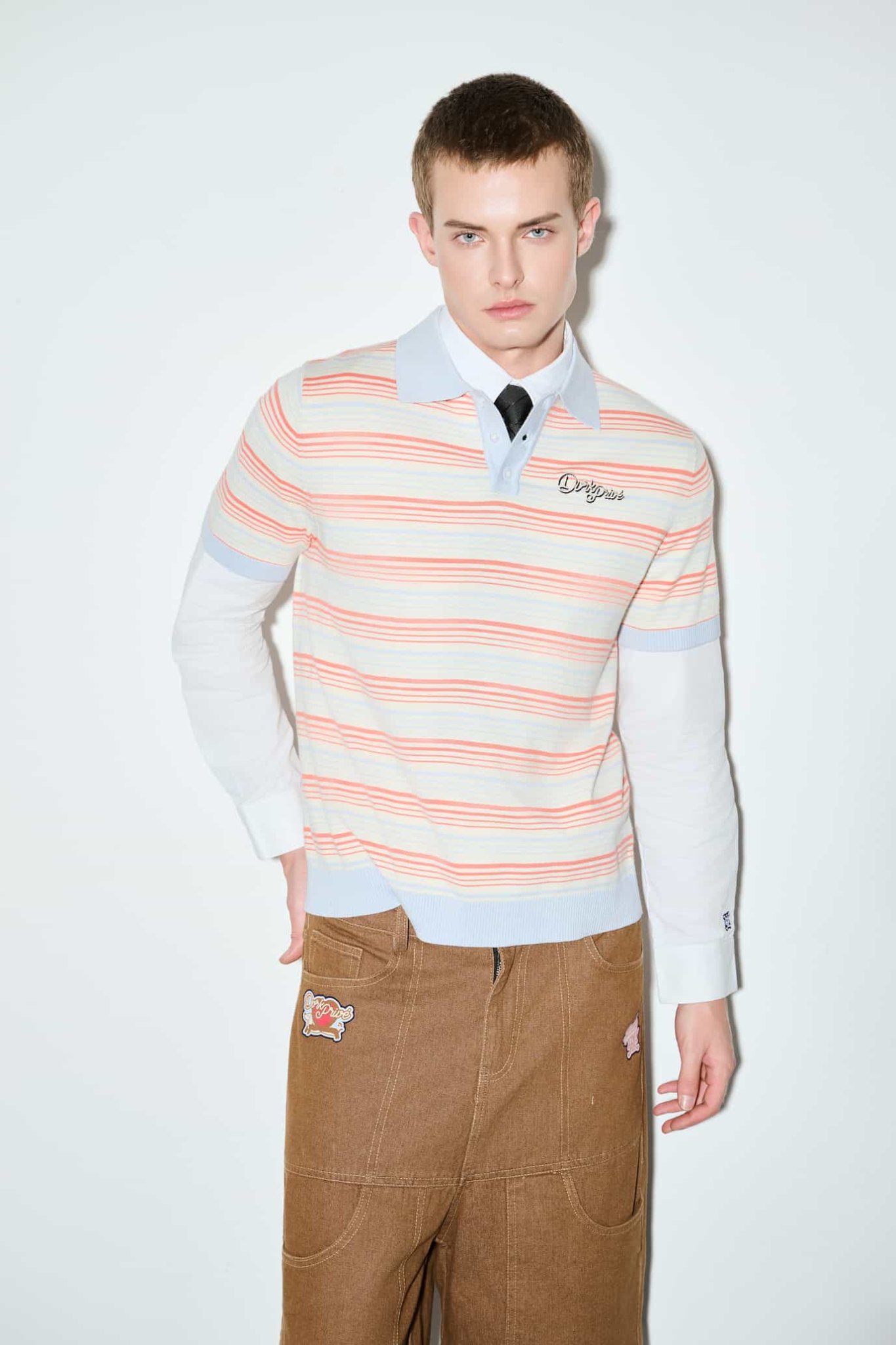 DVRK PRIVÉ STRIPE KNIT REGULAR POLO - SALMON 6