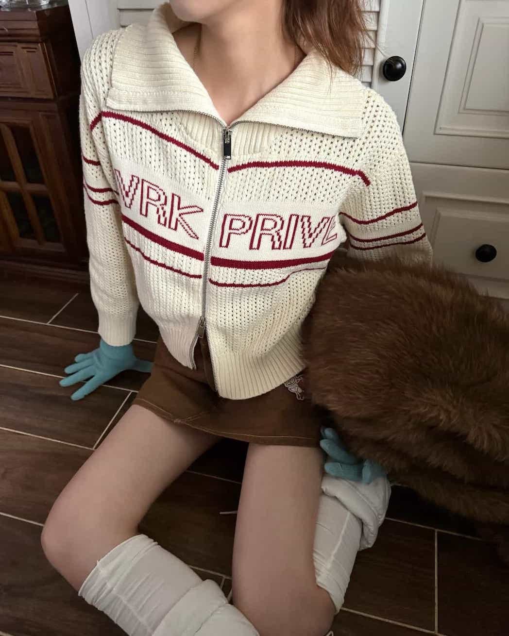 DVRK PRIVÉ STRIPE POINTELLE KNIT JACKET - CREAM 11