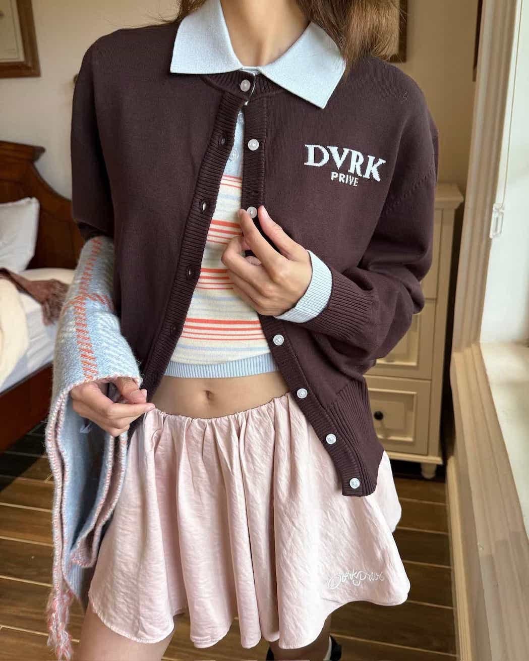 DVRK PRIVÉ LAYER KNIT CROP CARDIGAN - BROWN