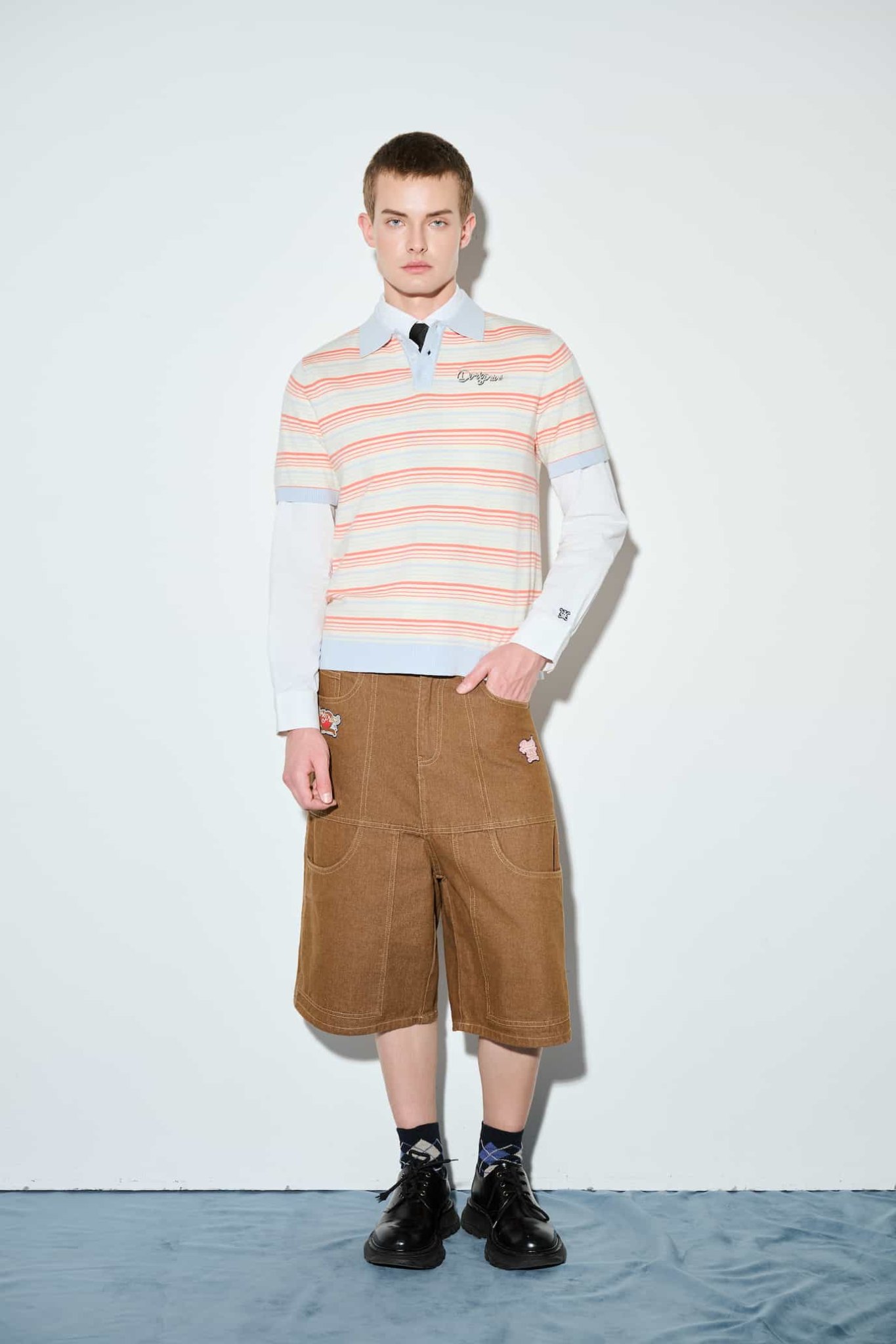 DVRK PRIVÉ STRIPE KNIT REGULAR POLO - SALMON 5