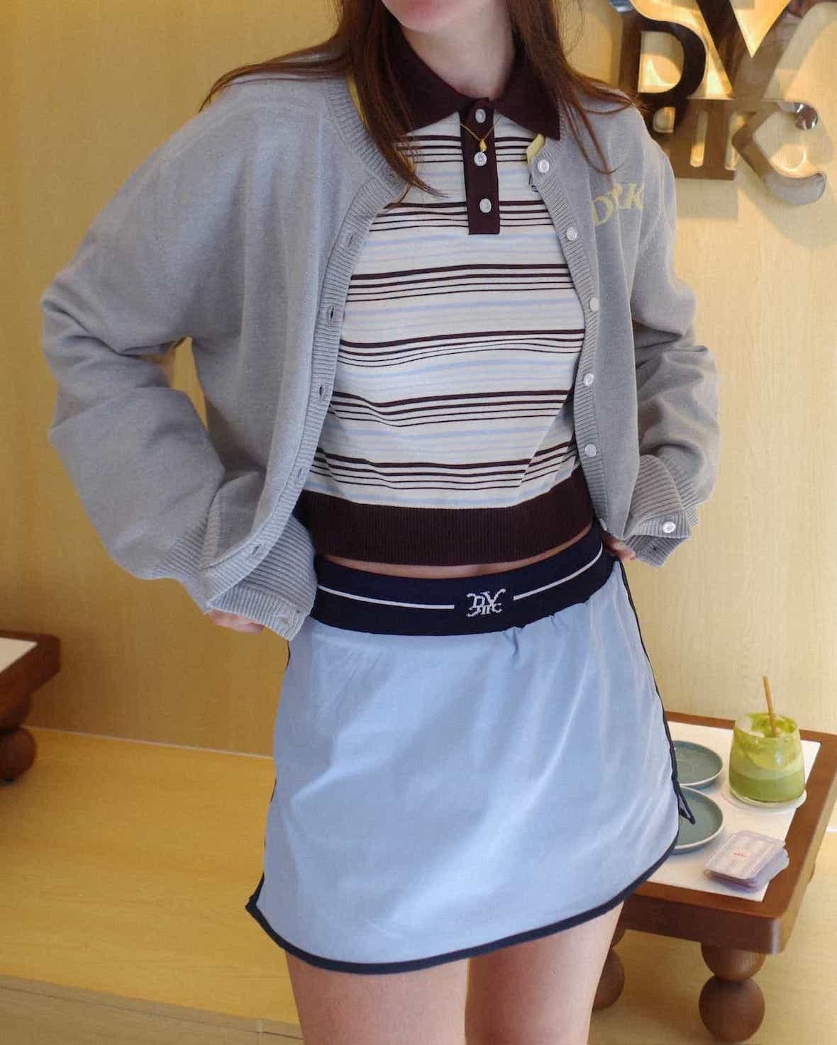 DVRK PRIVÉ STRIPE KNIT LONGSLEEVES CROP POLO - BLUE 8