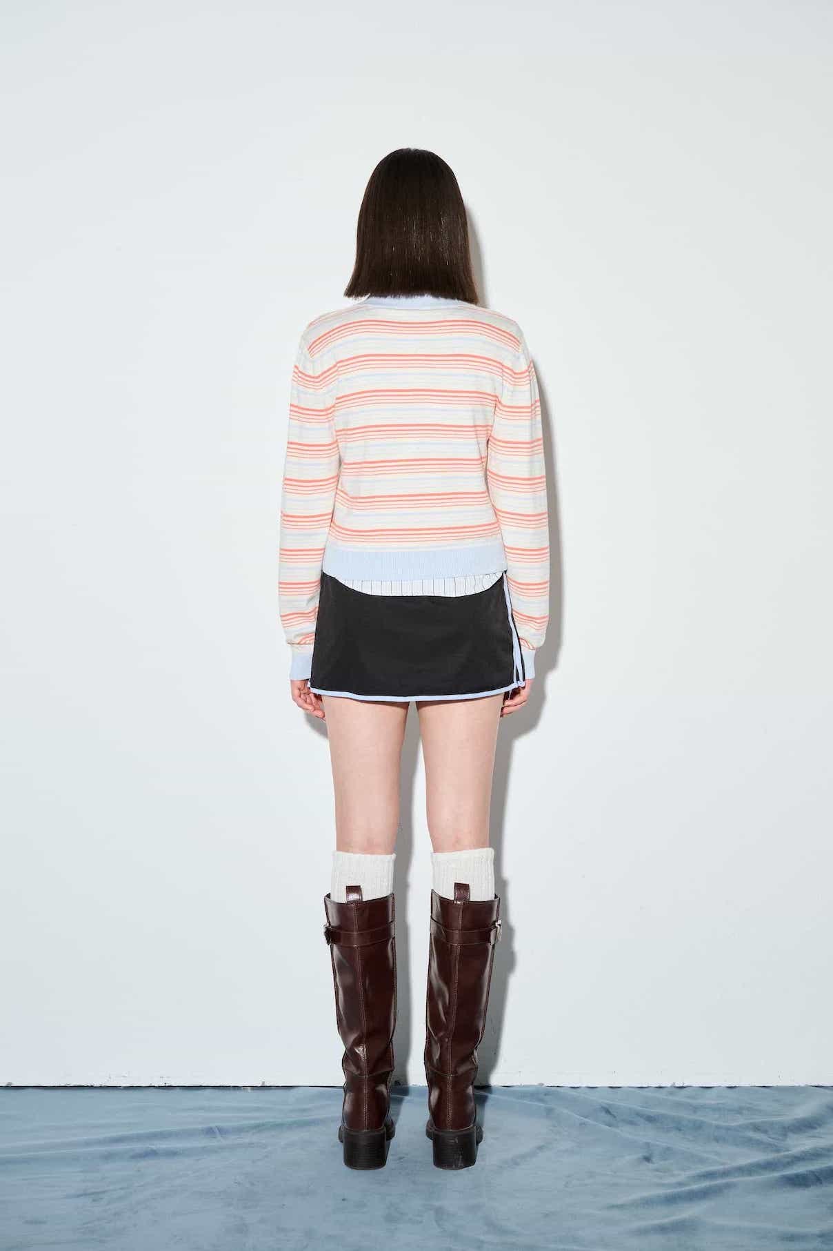 DVRK PRIVÉ STRIPE KNIT LONGSLEEVES CROP POLO - SALMON 4
