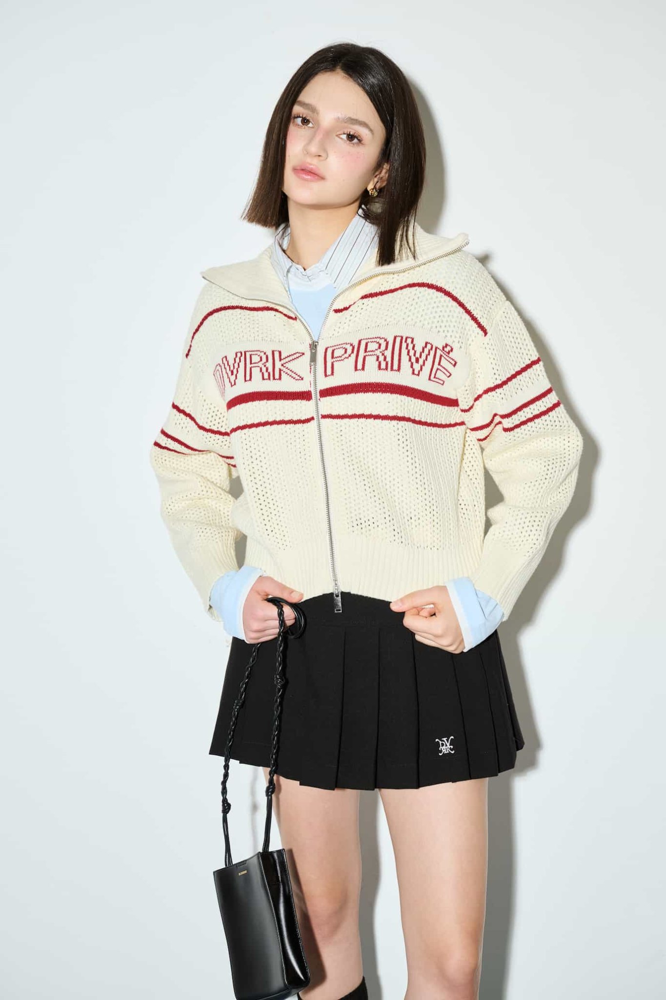 DVRK PRIVÉ STRIPE POINTELLE KNIT JACKET - CREAM