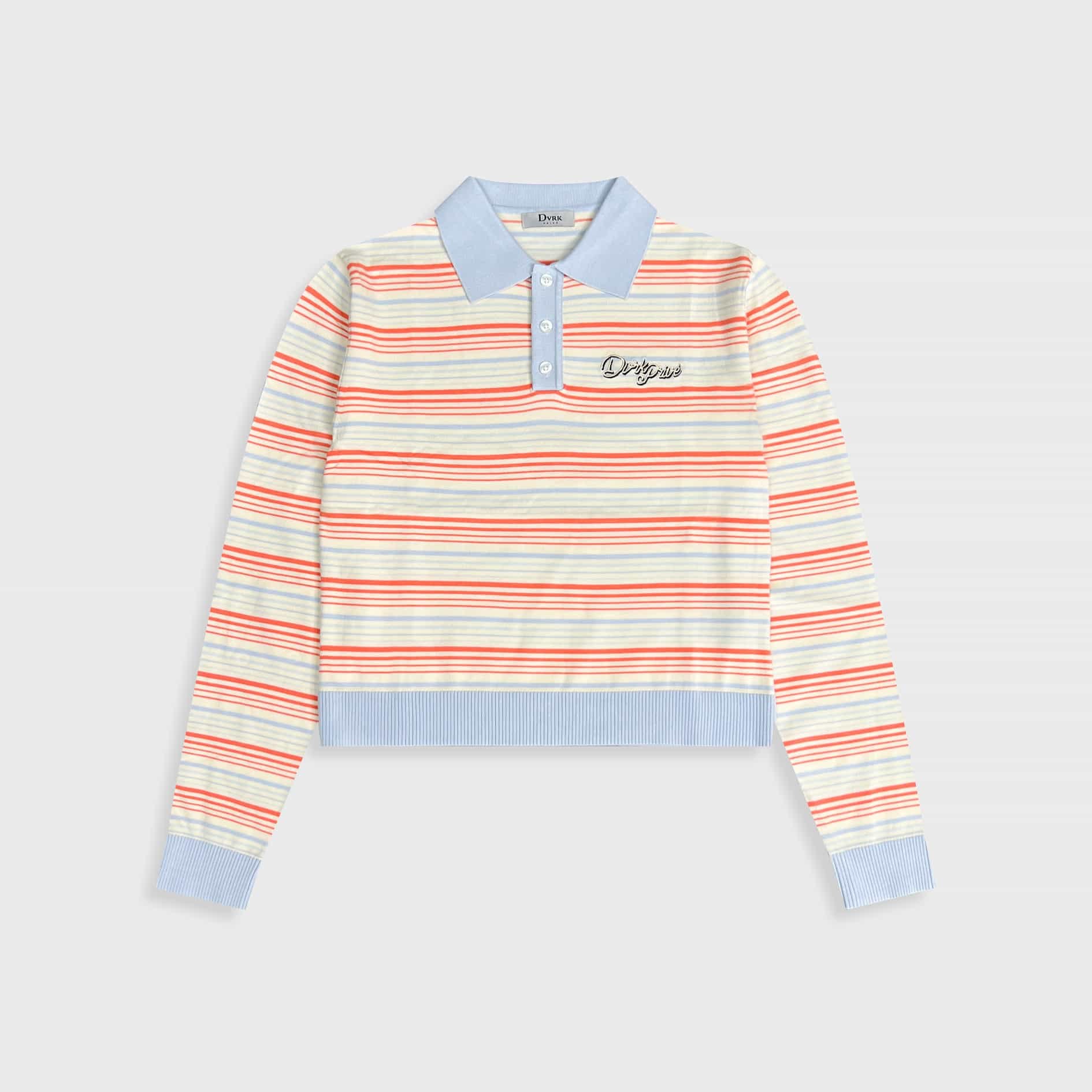 DVRK PRIVÉ STRIPE KNIT LONGSLEEVES CROP POLO - SALMON