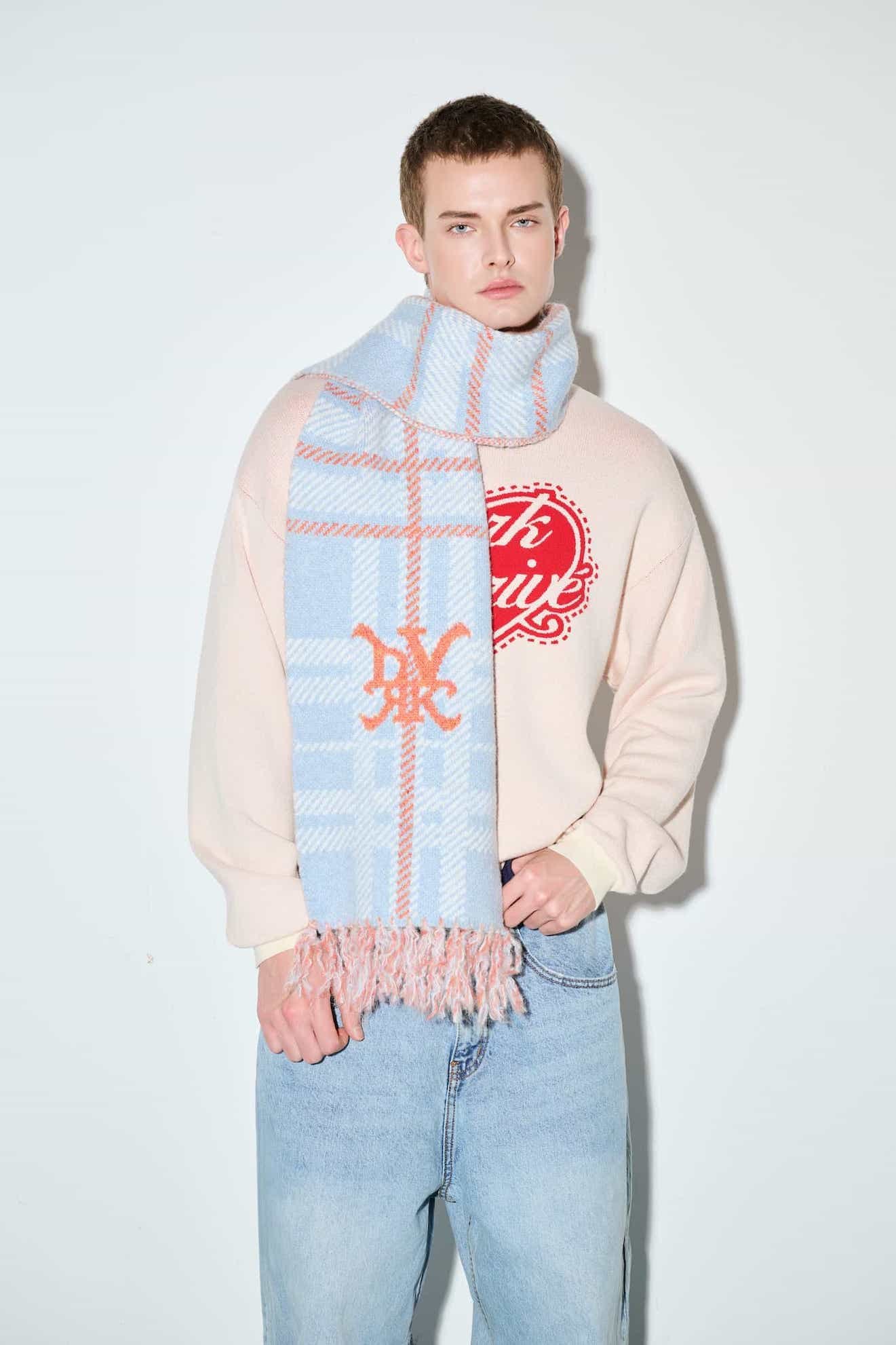 DVRK PRIVÉ CHECK LOGO KNITTED SCARF - BLUE