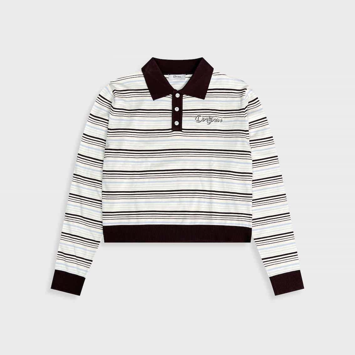 DVRK PRIVÉ STRIPE KNIT LONGSLEEVES CROP POLO - BLUE