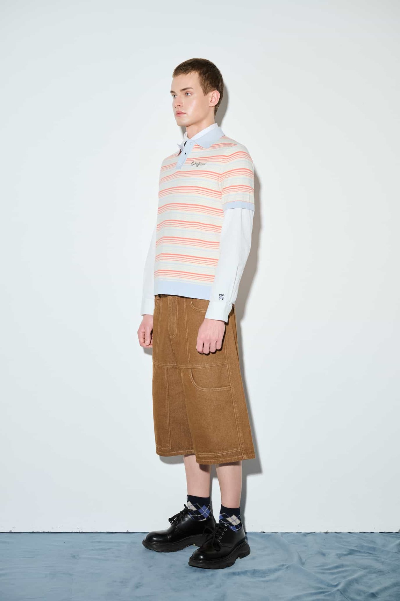 DVRK PRIVÉ STRIPE KNIT REGULAR POLO - SALMON