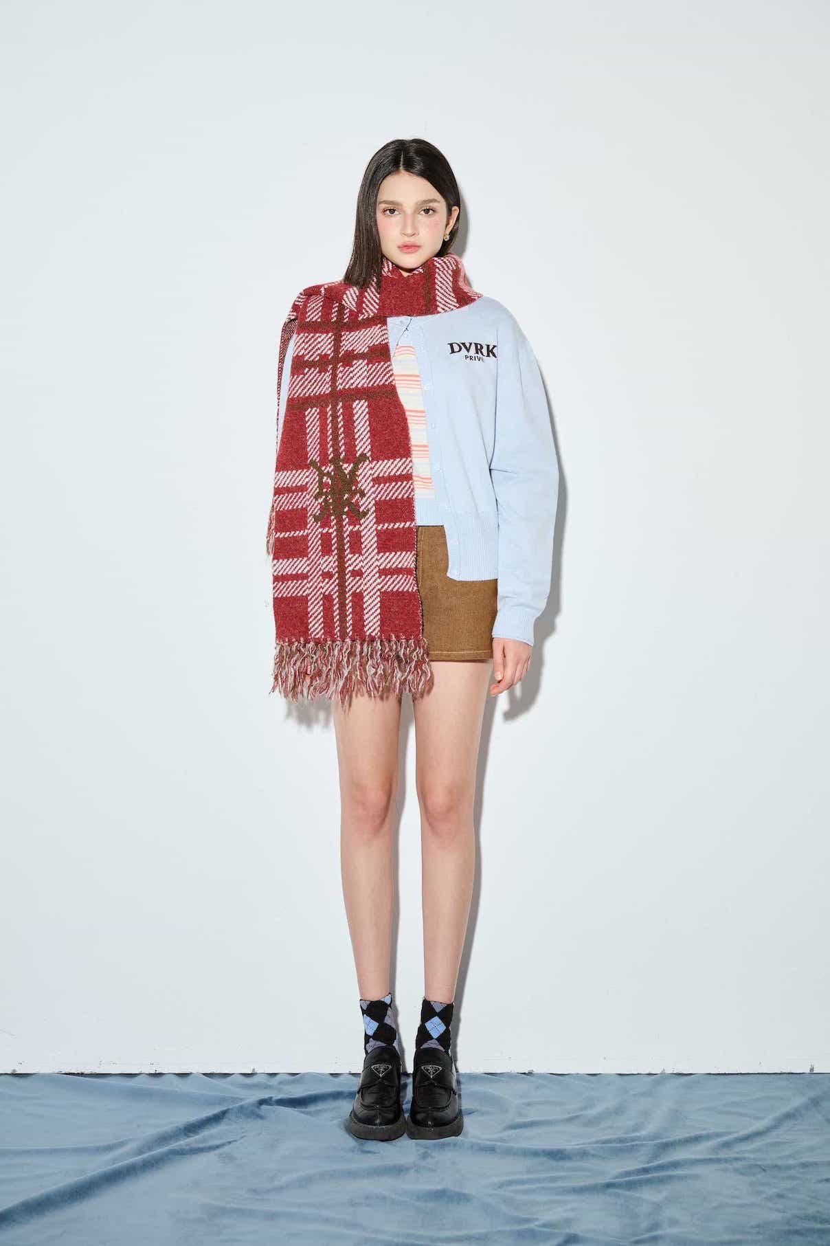 DVRK PRIVÉ CHECK LOGO KNITTED SCARF - RED