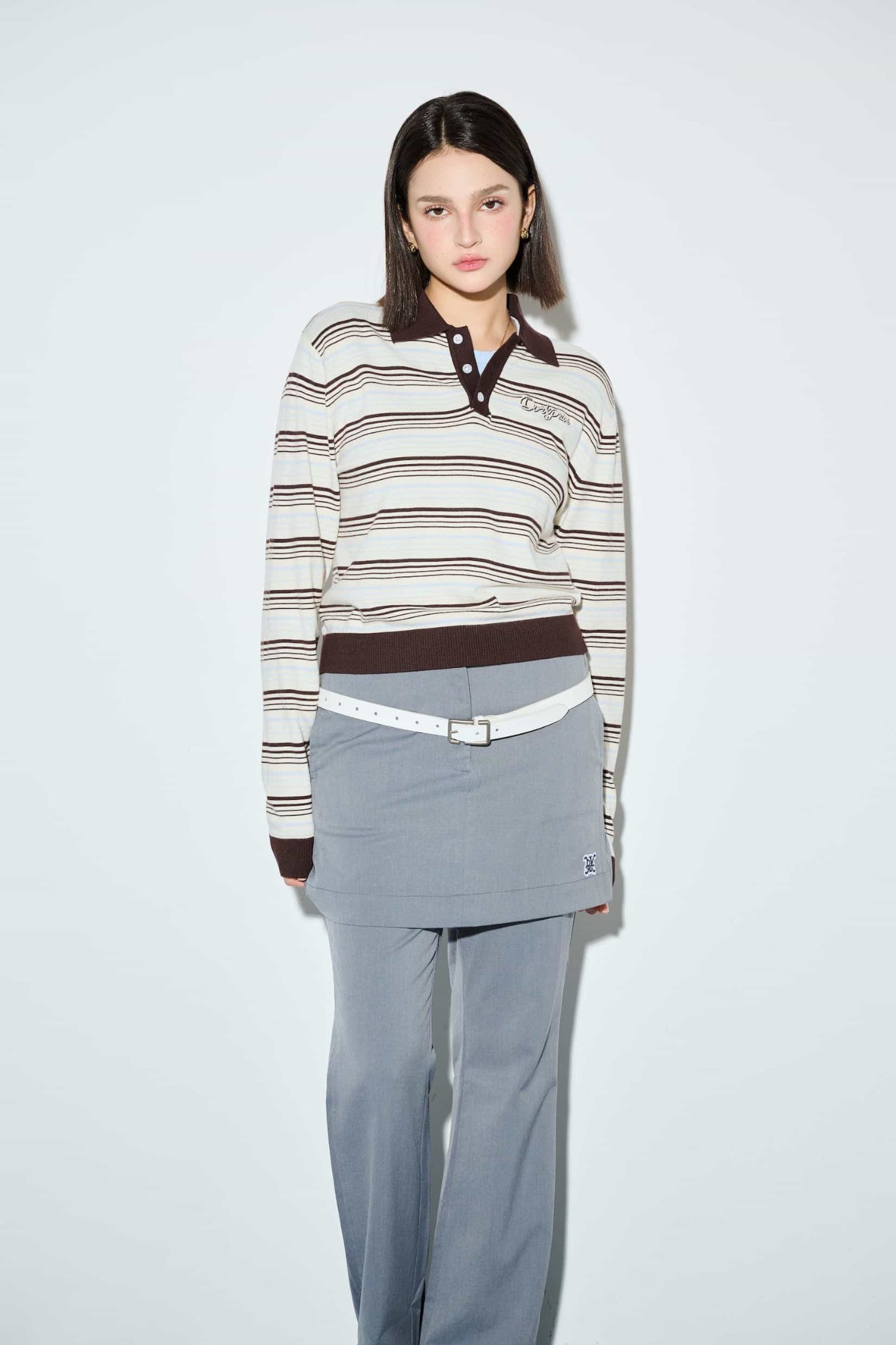 DVRK PRIVÉ STRIPE KNIT LONGSLEEVES CROP POLO - BLUE 7