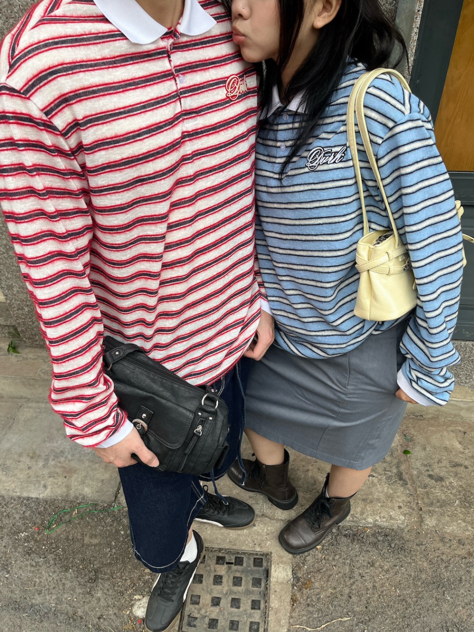 DVRK PRIVÉ FURRY STRIPES KNIT LONGSLEEVE POLO - RED 8