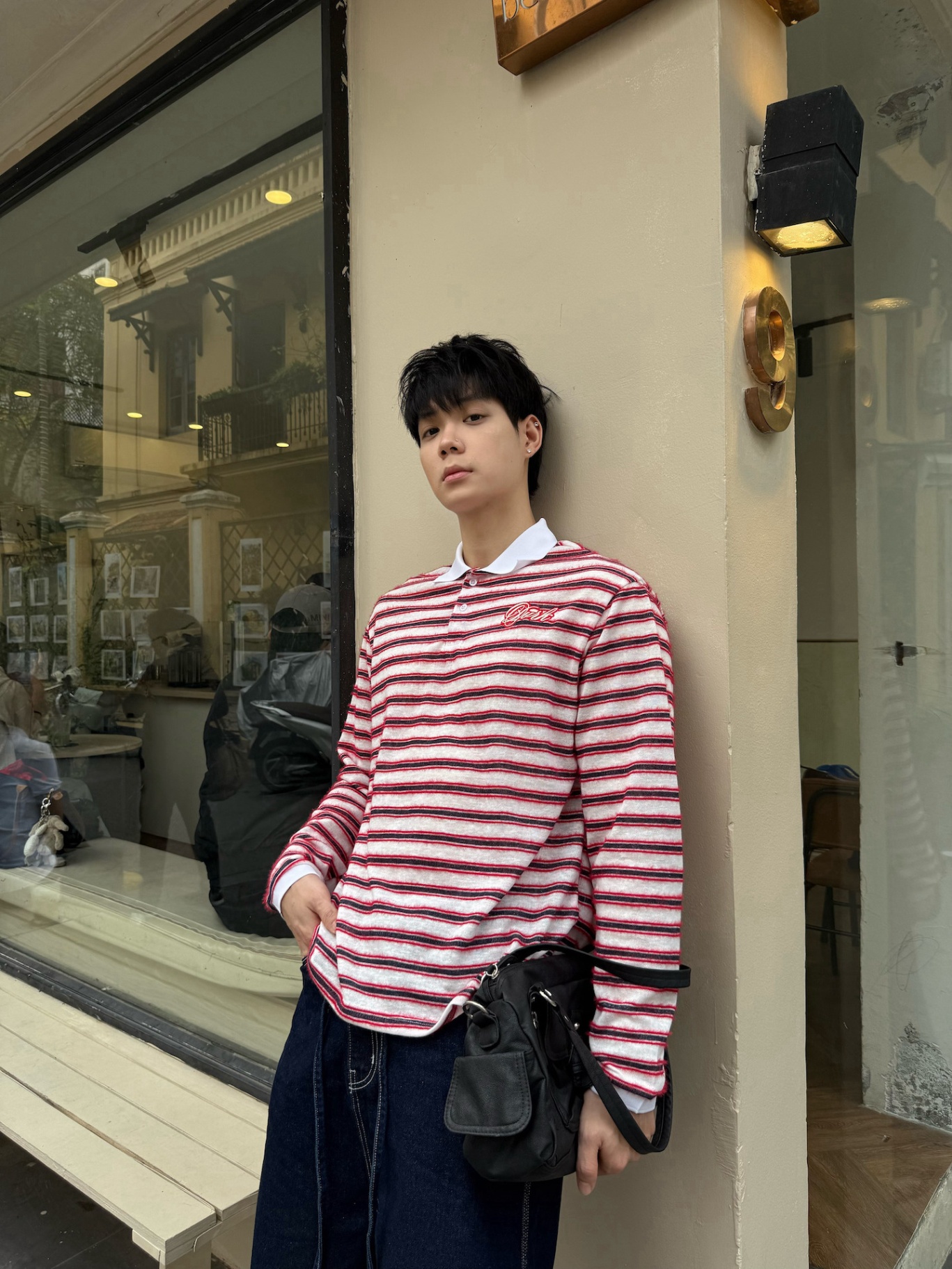 DVRK PRIVÉ FURRY STRIPES KNIT LONGSLEEVE POLO - RED