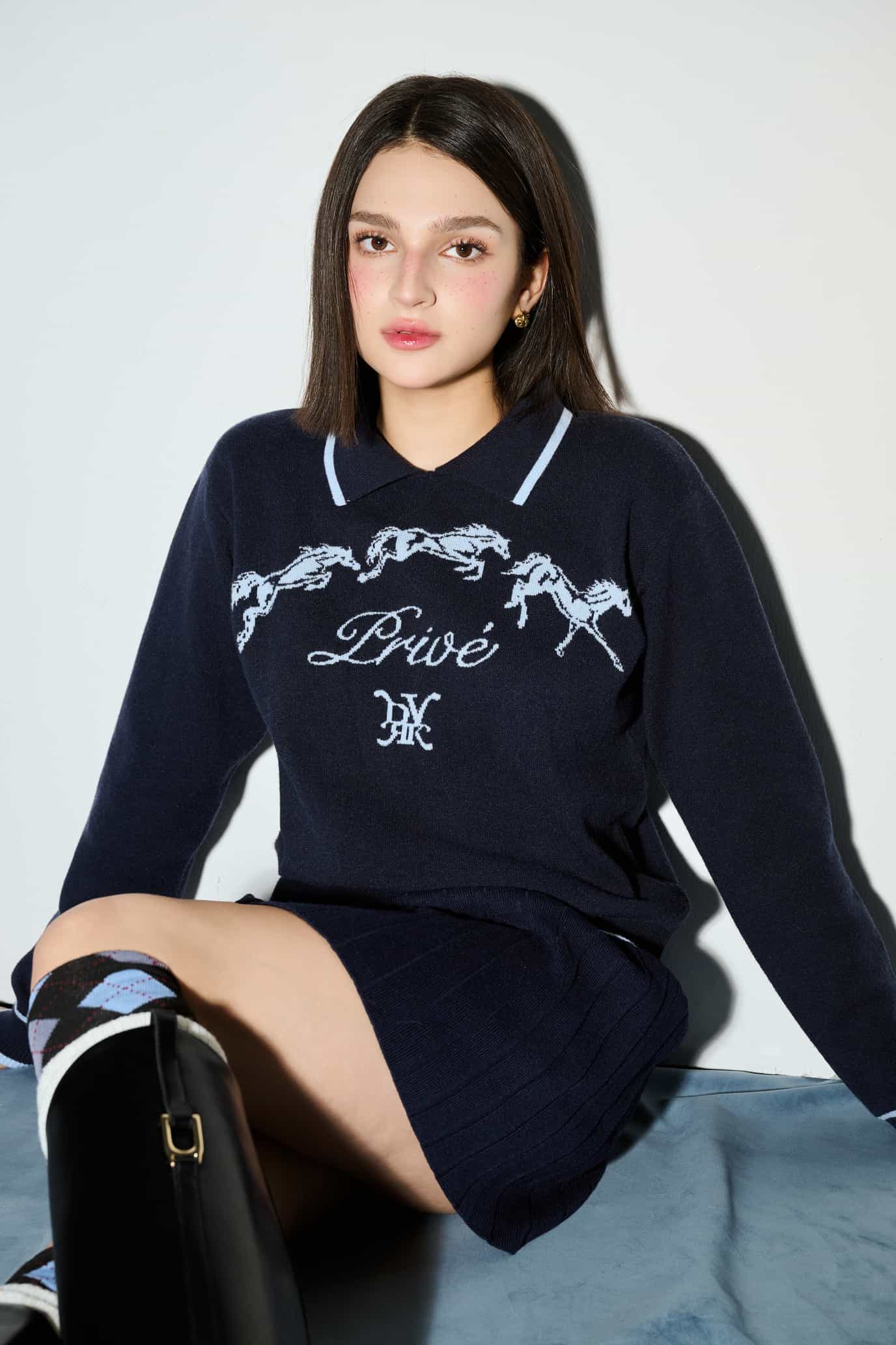 DVRK PRIVÉ HORSE KNIT LONGSLEEVE POLO - DARK BLUE 8