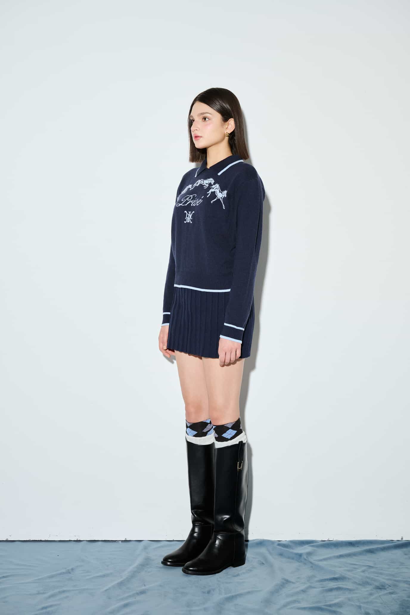 DVRK PRIVÉ HORSE KNIT LONGSLEEVE POLO - DARK BLUE 6