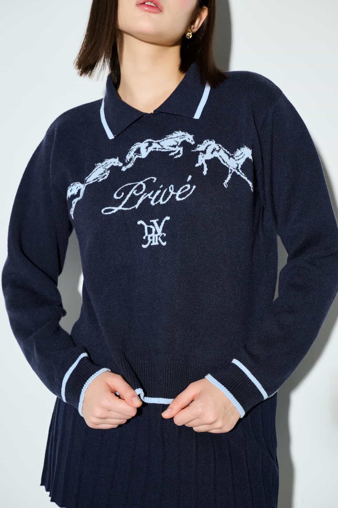 DVRK PRIVÉ HORSE KNIT LONGSLEEVE POLO - DARK BLUE 9