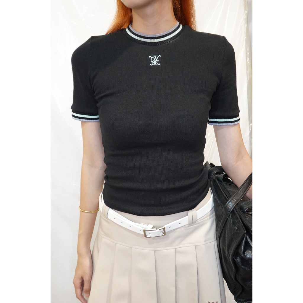 DVRK PRIVÉ LOGO STRIPE NECK TEE - BLACK 4