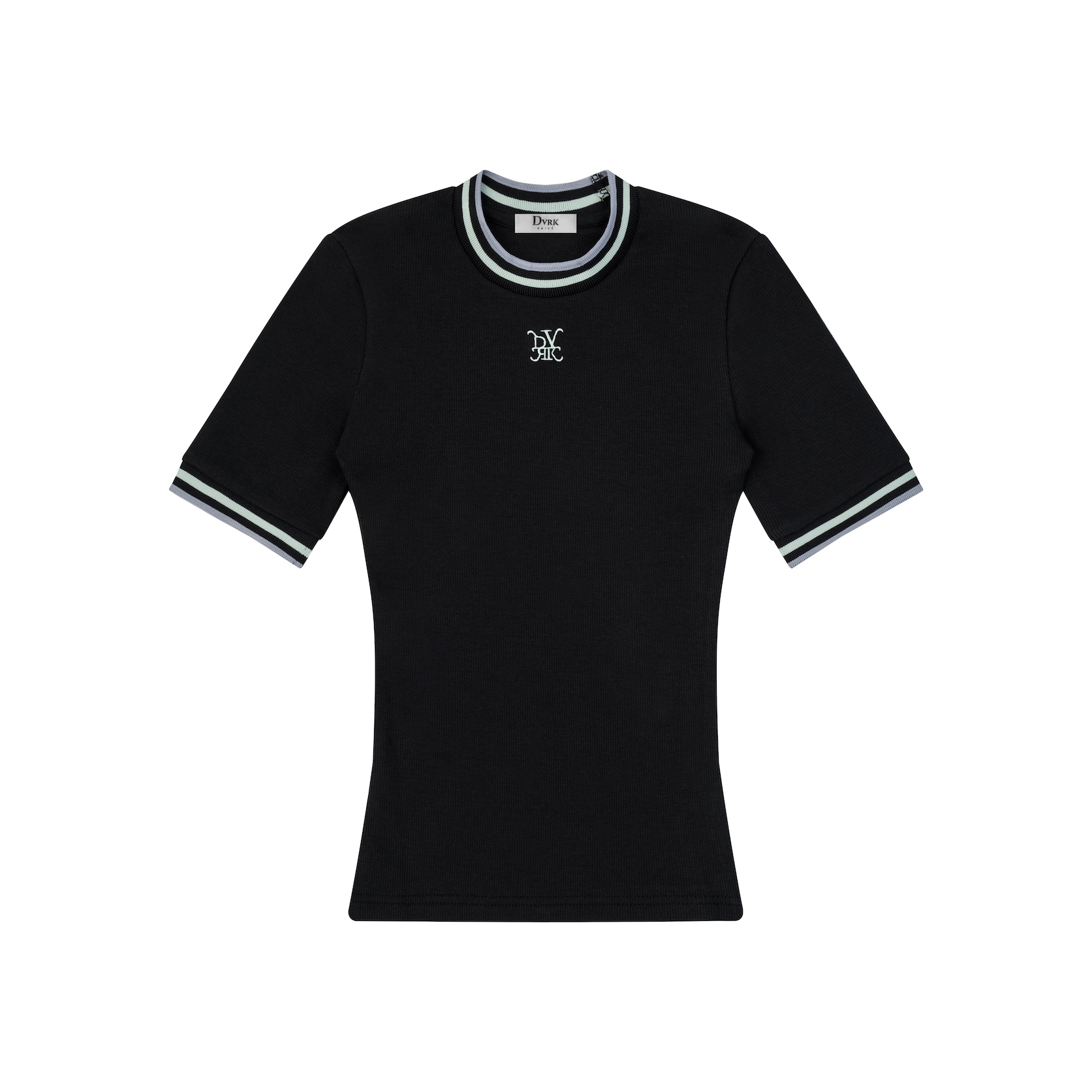 DVRK PRIVÉ LOGO STRIPE NECK TEE - BLACK