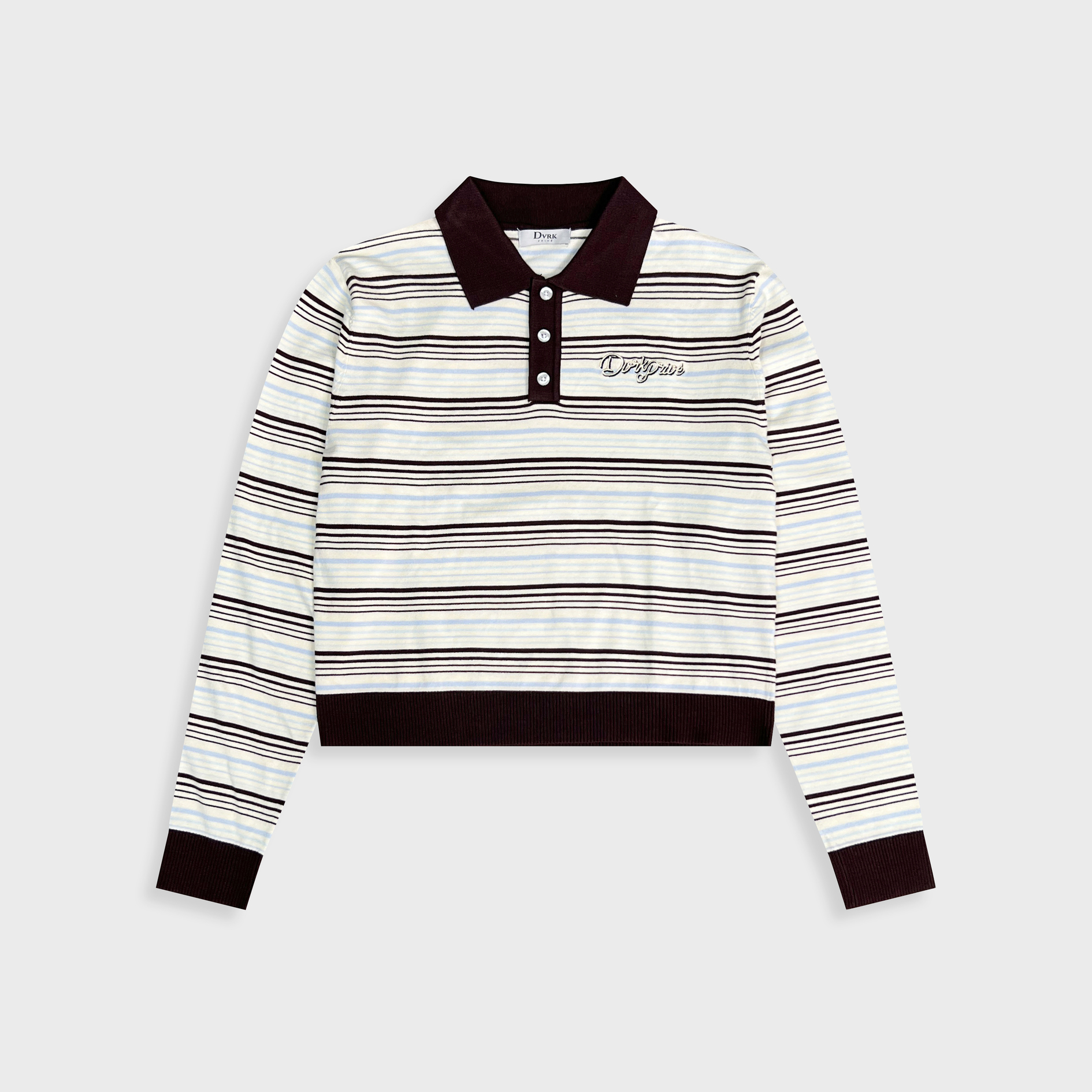 DVRK PRIVÉ STRIPE KNIT LONGSLEEVES CROP POLO - BLUE