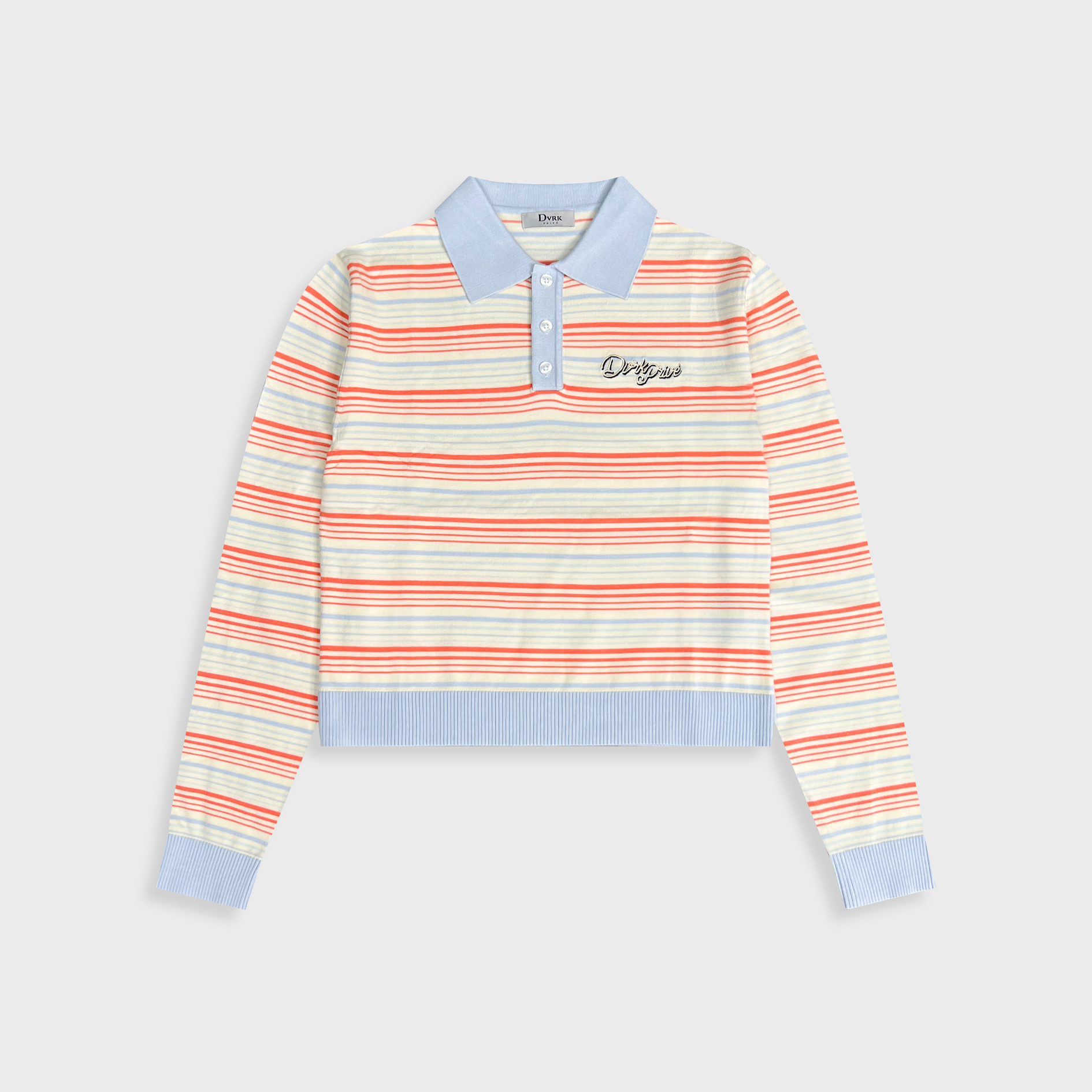 DVRK PRIVÉ STRIPE KNIT LONGSLEEVES CROP POLO - SALMON