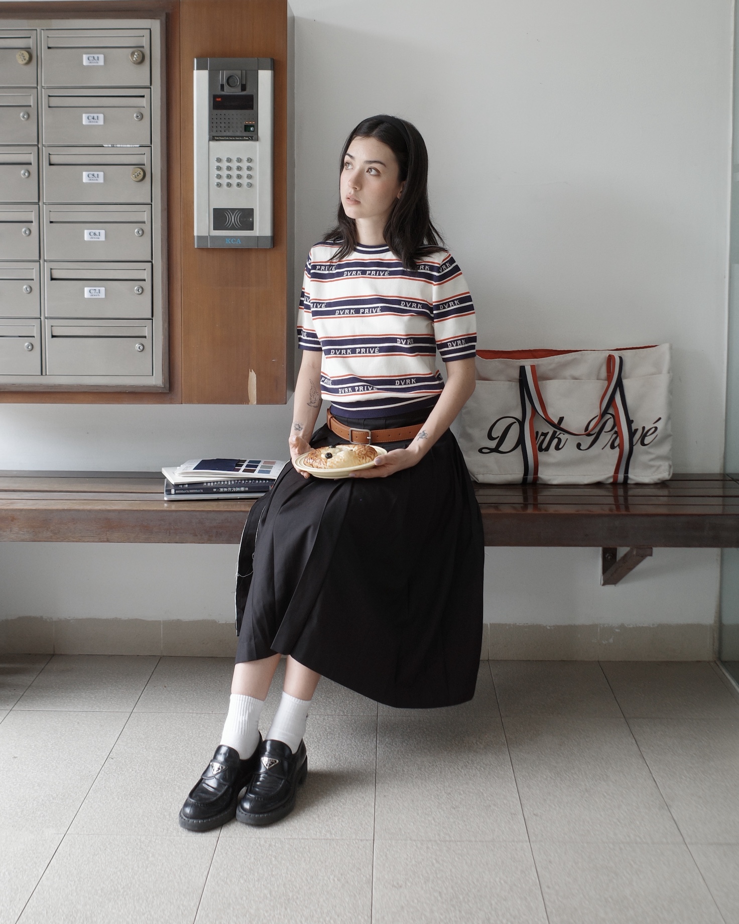 DVRK PRIVÉ STRIPE LOGO KNIT TEE (W) - NAVY/WHITE 6