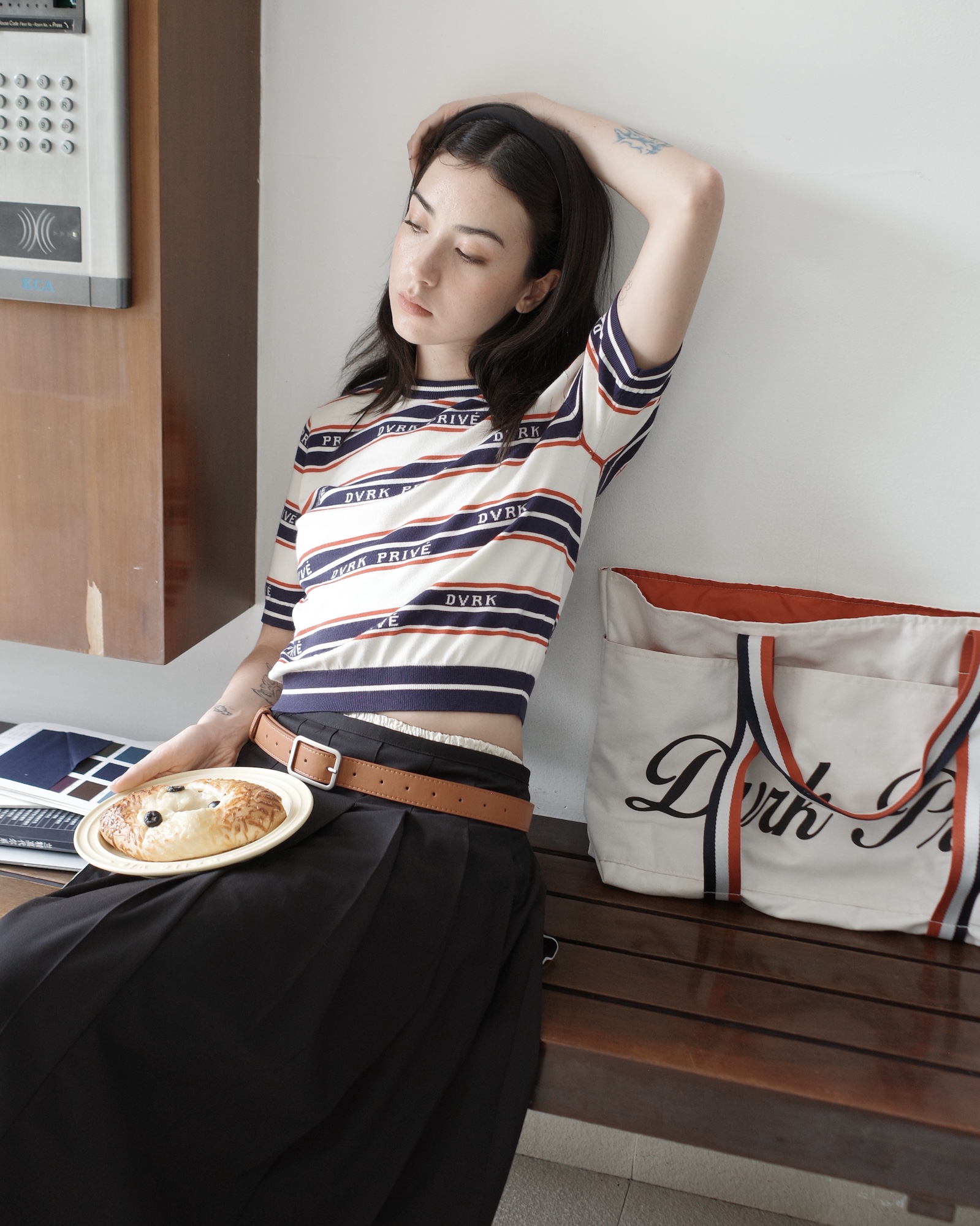 DVRK PRIVÉ STRIPE LOGO KNIT TEE (W) - NAVY/WHITE 8