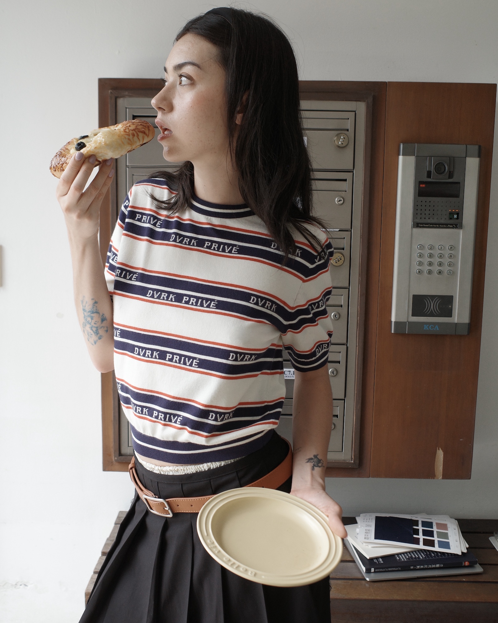 DVRK PRIVÉ STRIPE LOGO KNIT TEE (W) - NAVY/WHITE 9