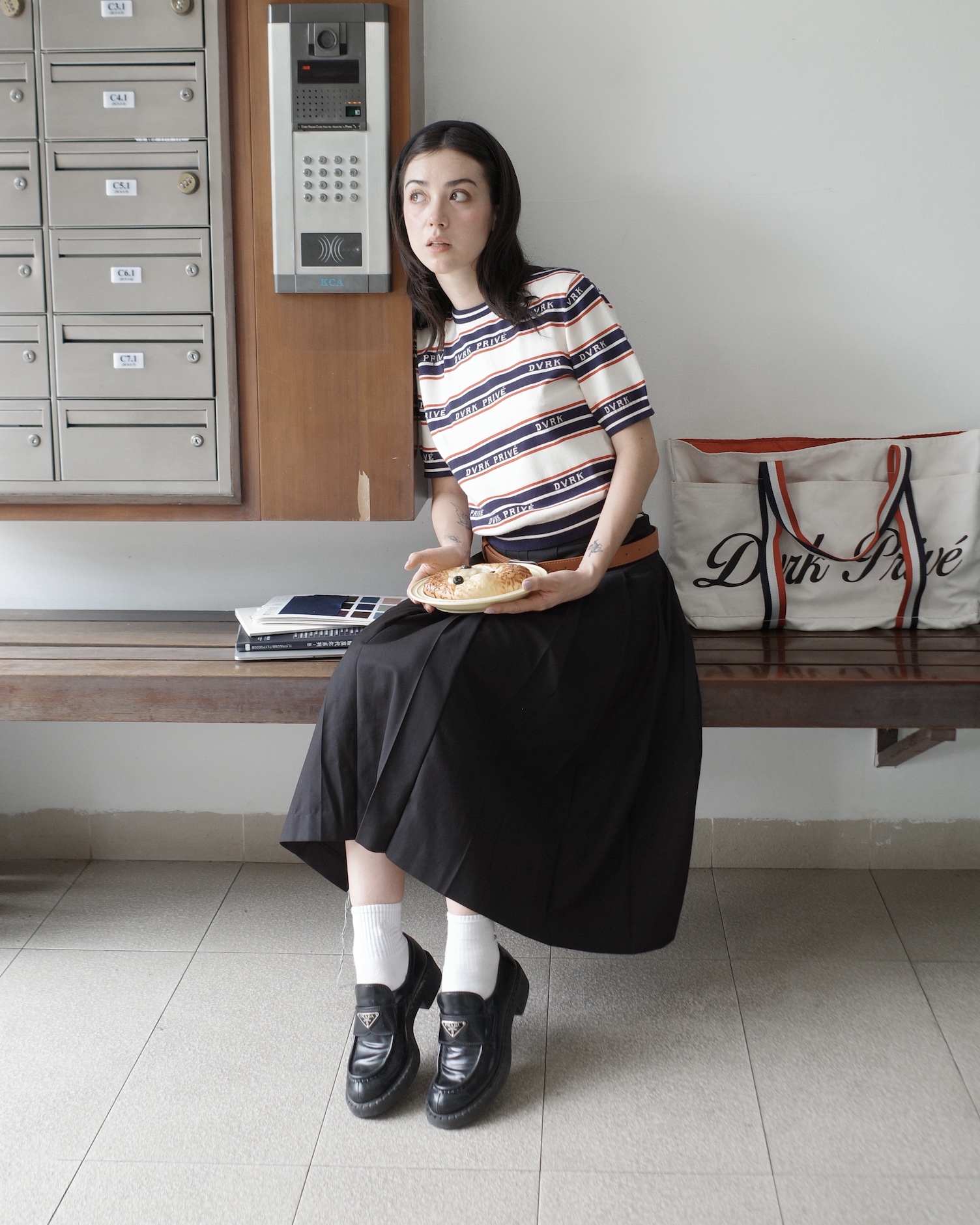 DVRK PRIVÉ STRIPE LOGO KNIT TEE (W) - NAVY/WHITE 5