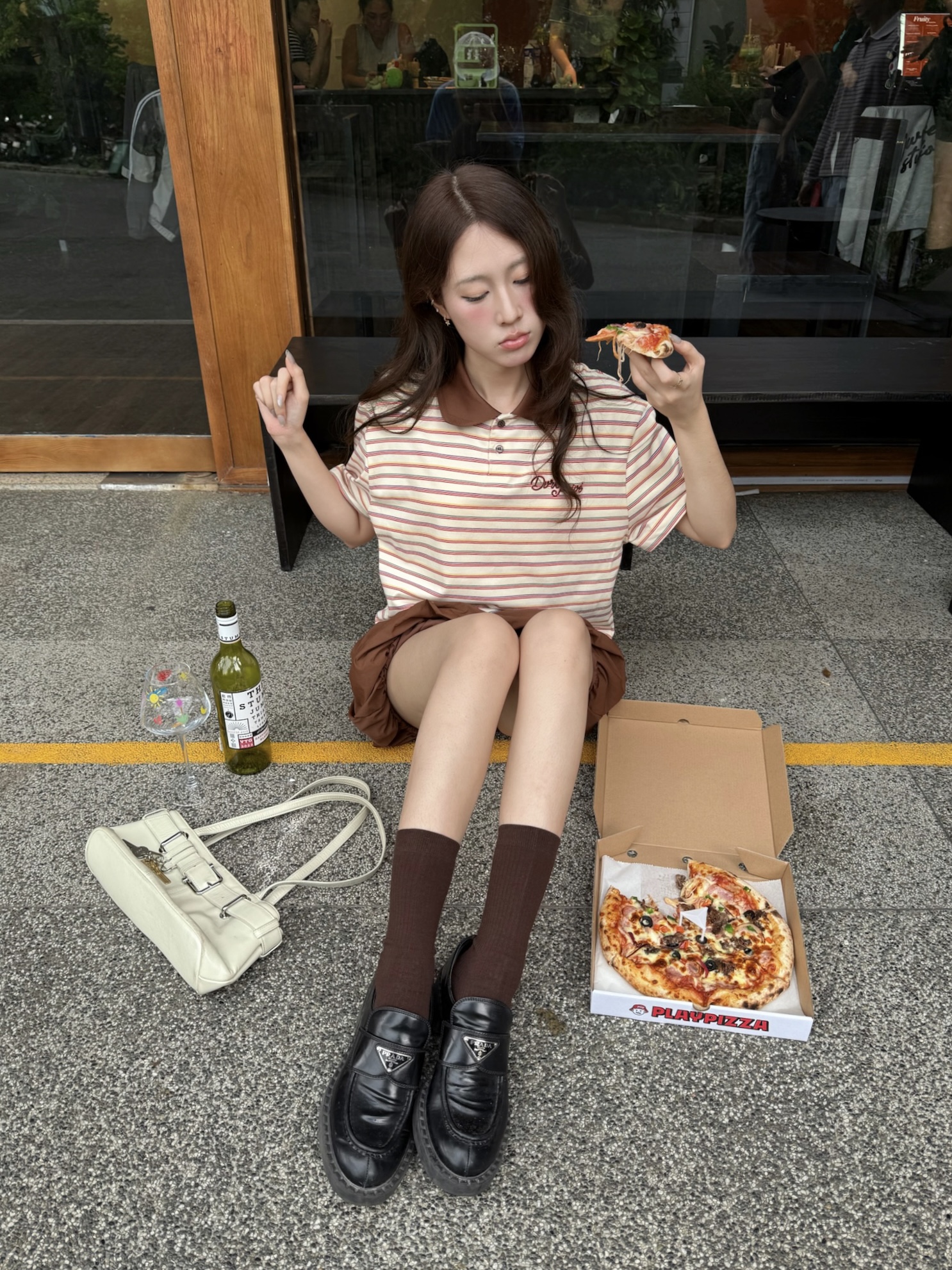 DVRK PRIVÉ THIN STRIPE CROP POLO - CREAM