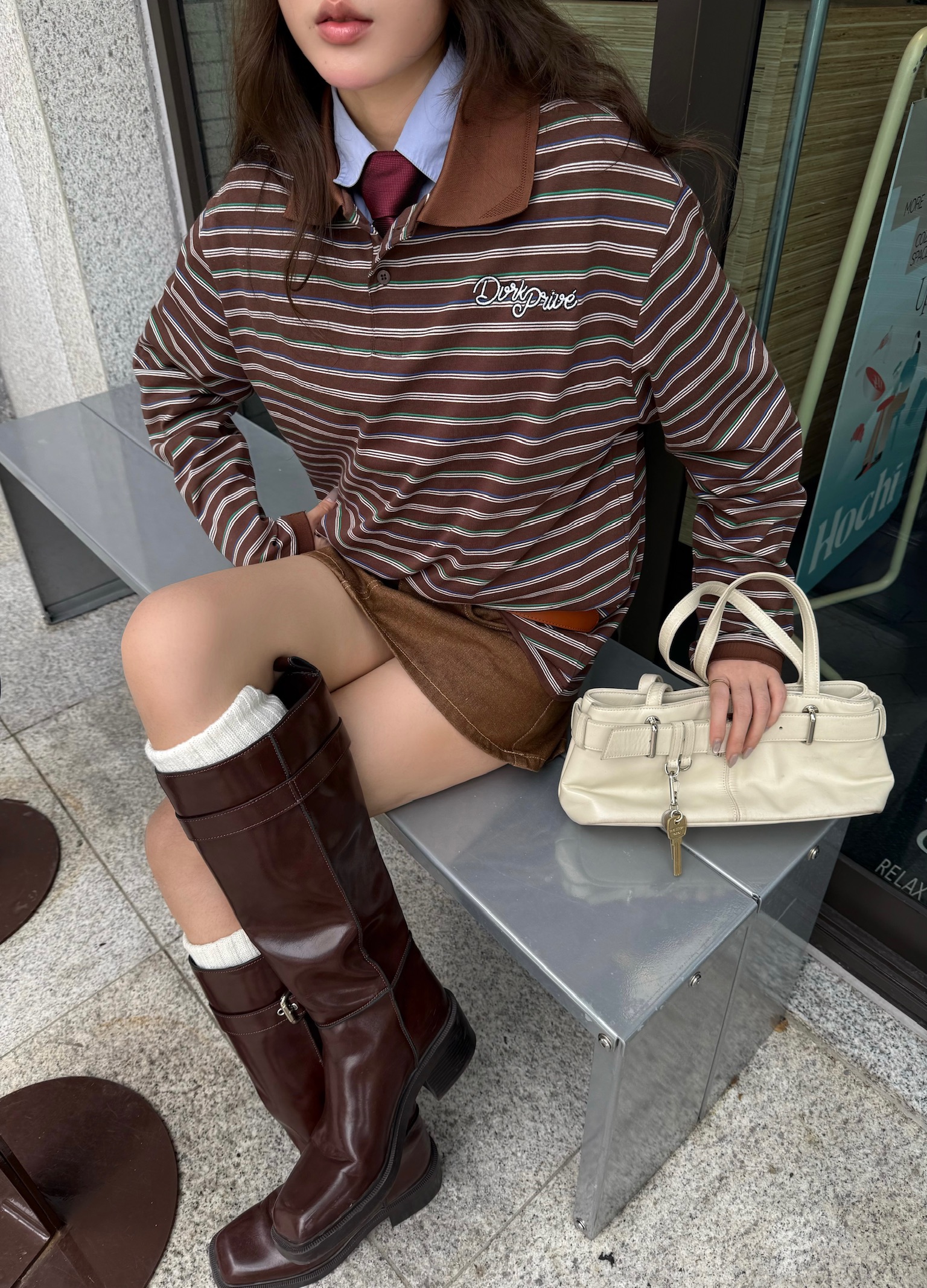 DVRK PRIVÉ THIN STRIPE LONGSLEEVES POLO - BROWN 17