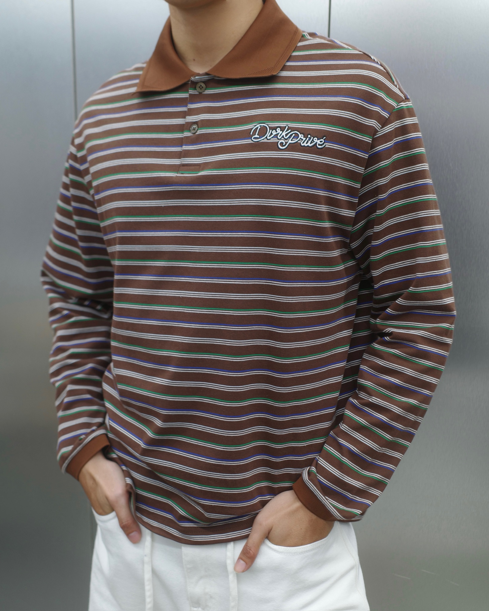DVRK PRIVÉ THIN STRIPE LONGSLEEVES POLO - BROWN 22