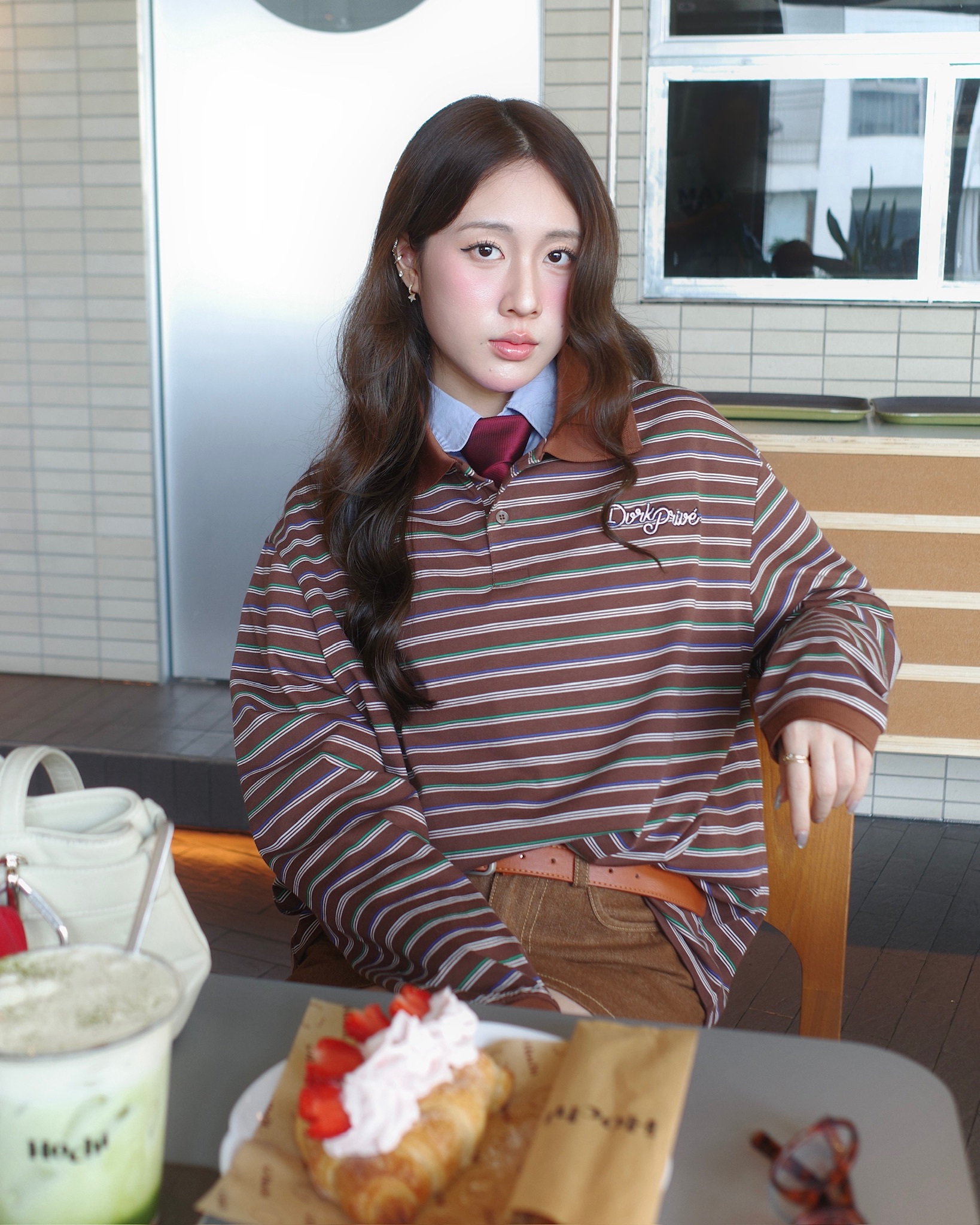 DVRK PRIVÉ THIN STRIPE LONGSLEEVES POLO - BROWN 8