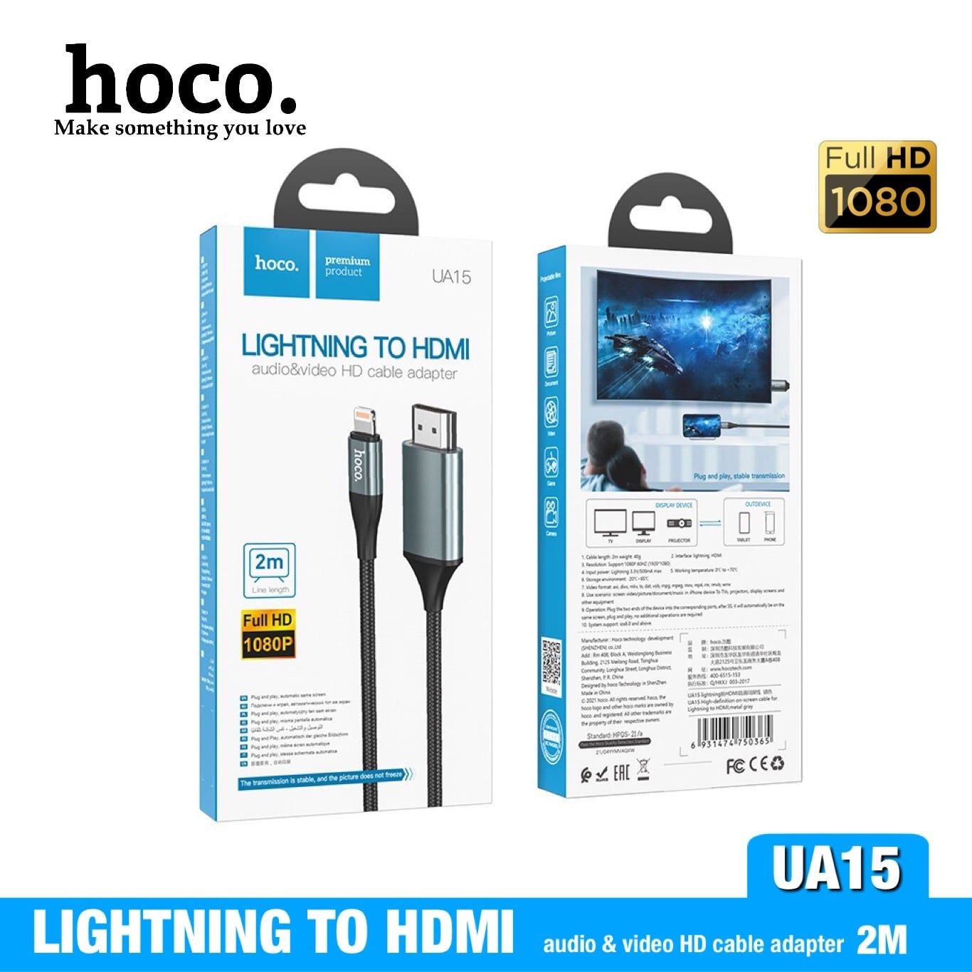 Đầu chuyển Hoco Lightning-HDMI UA15 2m