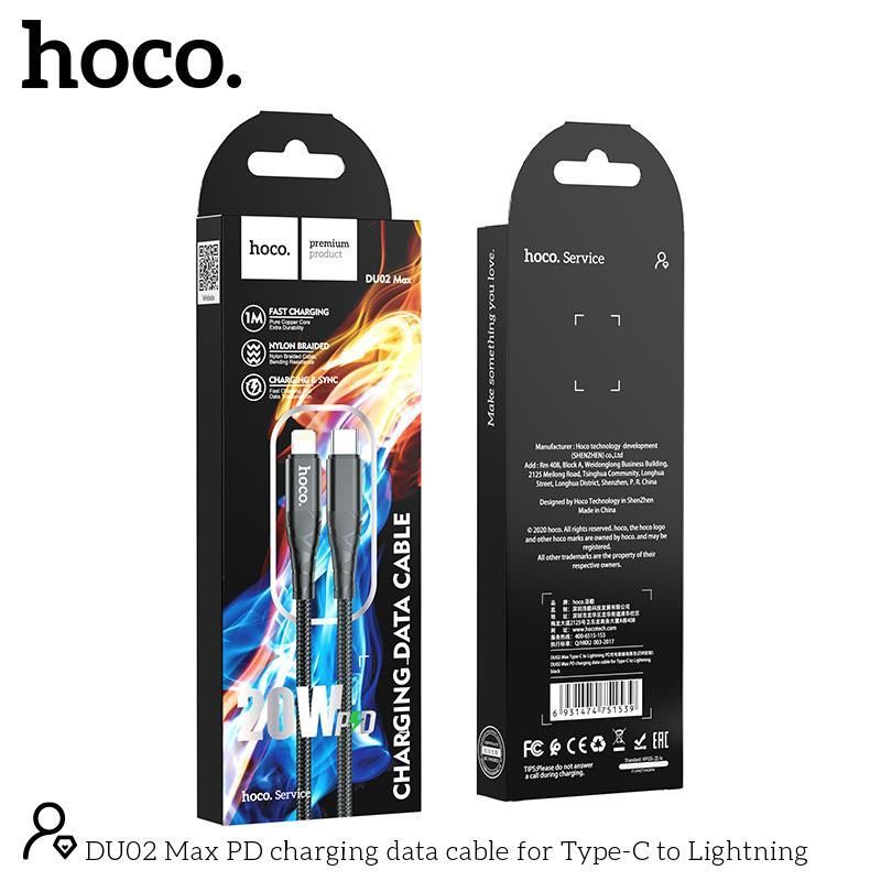 Cáp Dòng Sạc Nhanh PD 20W Hoco DU02 lightning 1m*