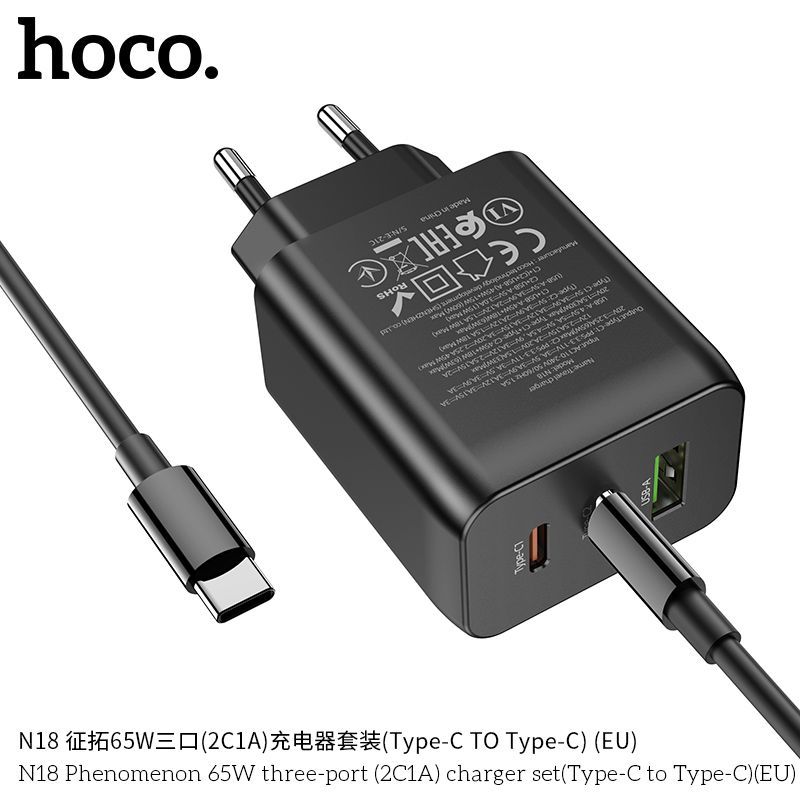 Bộ Củ Cáp Sạc Nhanh 3 Cổng N18 typeC 65W (2 cổng typeC 1 cổng USB)