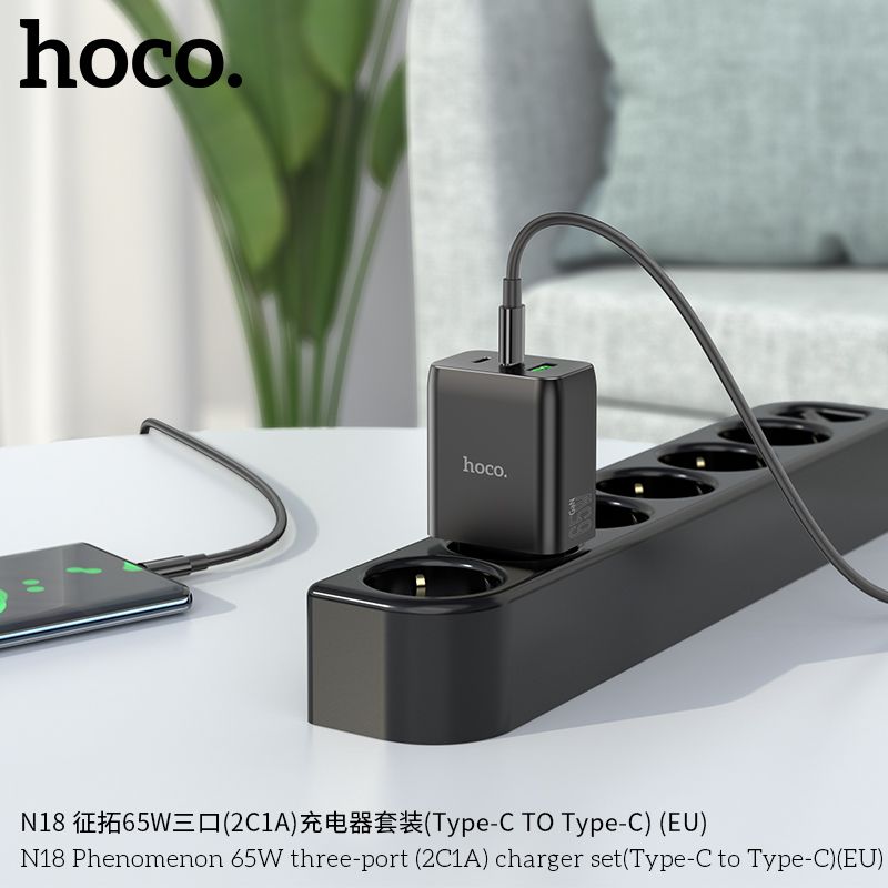 Bộ Củ Cáp Sạc Nhanh 3 Cổng N18 typeC 65W (2 cổng typeC 1 cổng USB)