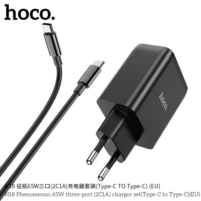 Bộ Củ Cáp Sạc Nhanh 3 Cổng N18 typeC 65W (2 cổng typeC 1 cổng USB)