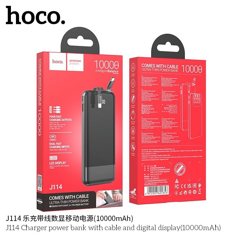 Pin Sạc Dự Phòng J114 Có Cáp - Màn hình kỹ thuật số (10.000mAh)