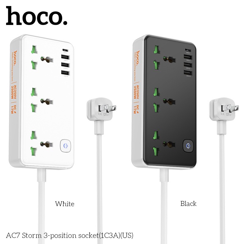 Ổ Cắm 3 Vị Trí Hoco AC7 STORM(1C3A)(US)