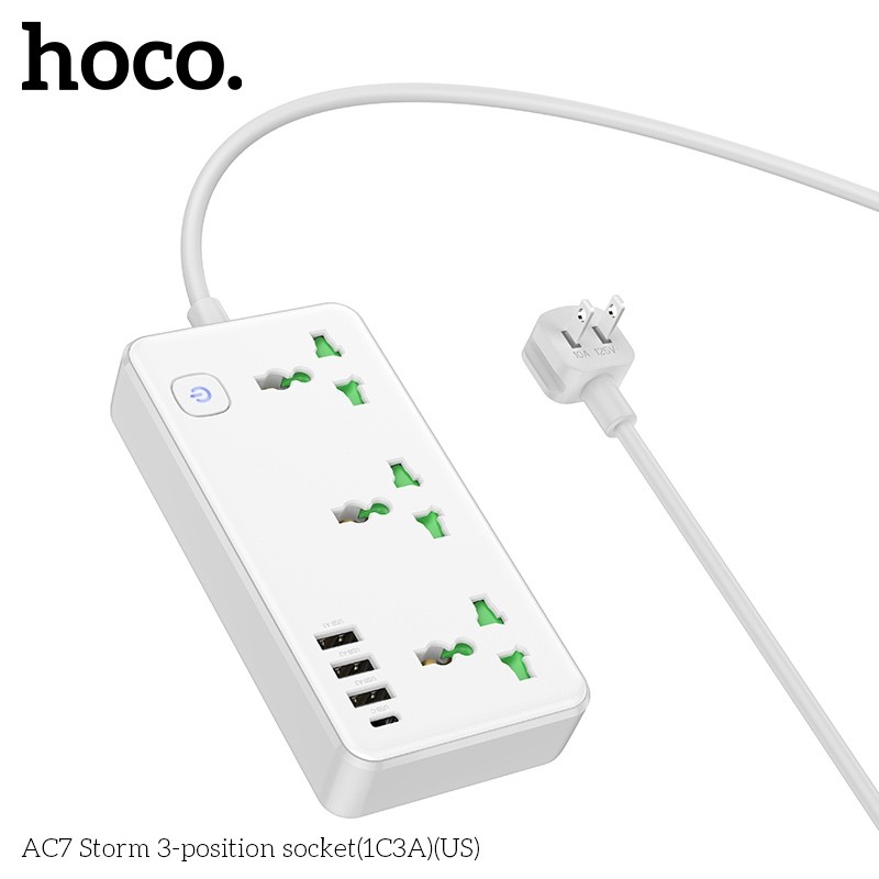 Ổ Cắm 3 Vị Trí Hoco AC7 STORM(1C3A)(US)