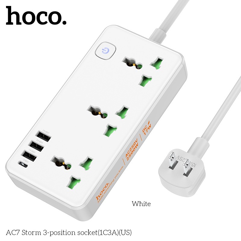 Ổ Cắm 3 Vị Trí Hoco AC7 STORM(1C3A)(US)