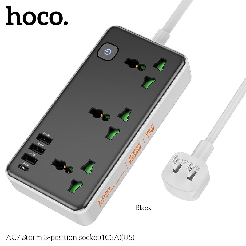 Ổ Cắm 3 Vị Trí Hoco AC7 STORM(1C3A)(US)