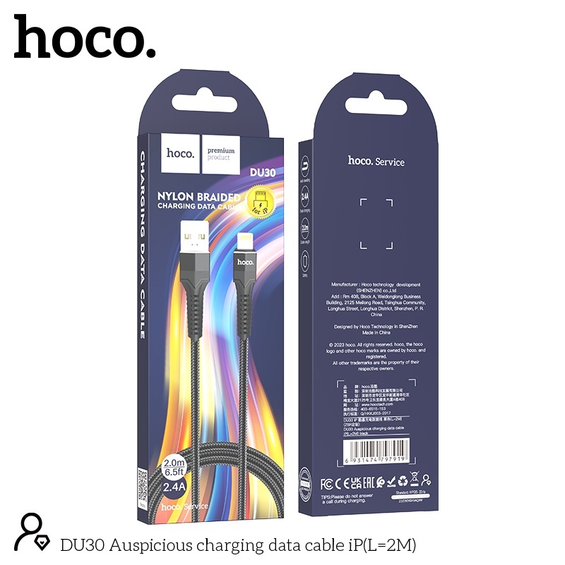 Cáp sạc Hoco DU30 lightning 2m