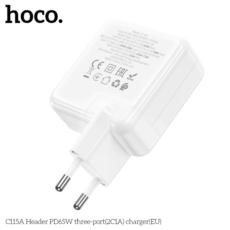 Cốc Sạc Ba Cổng Học C115A Header PD65W