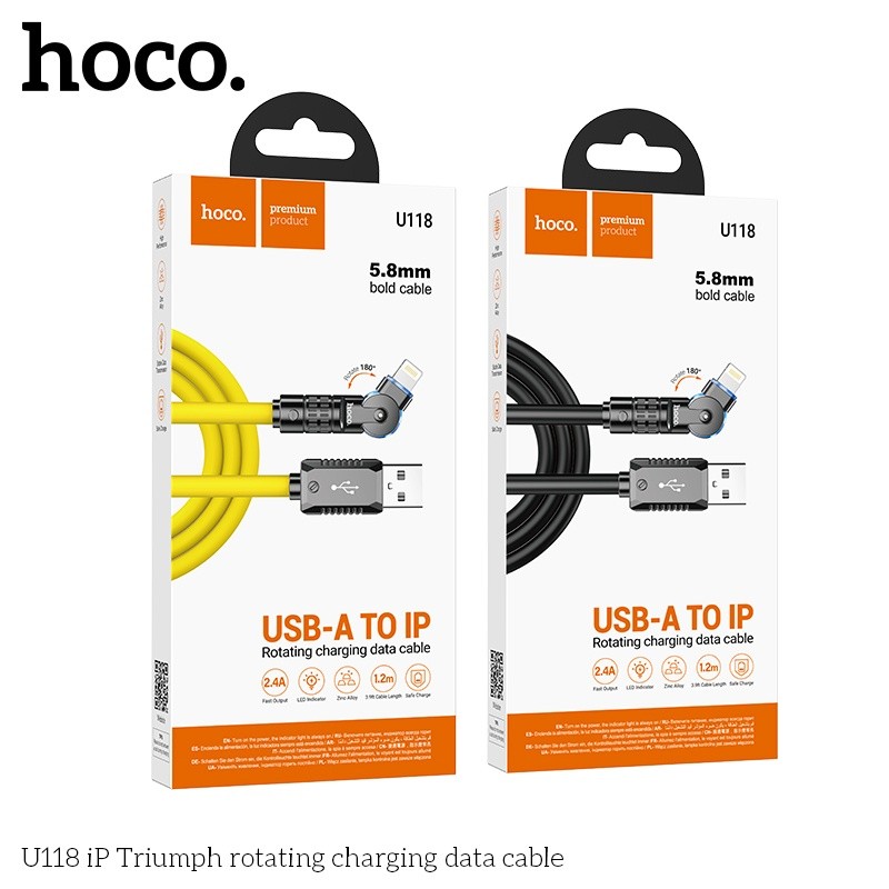 Cáp sạc Hoco U118 lightning xoay được đầu