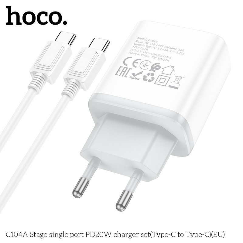 Bộ sạc Hoco C104A Stage single port PD20W Type-C to Type-C