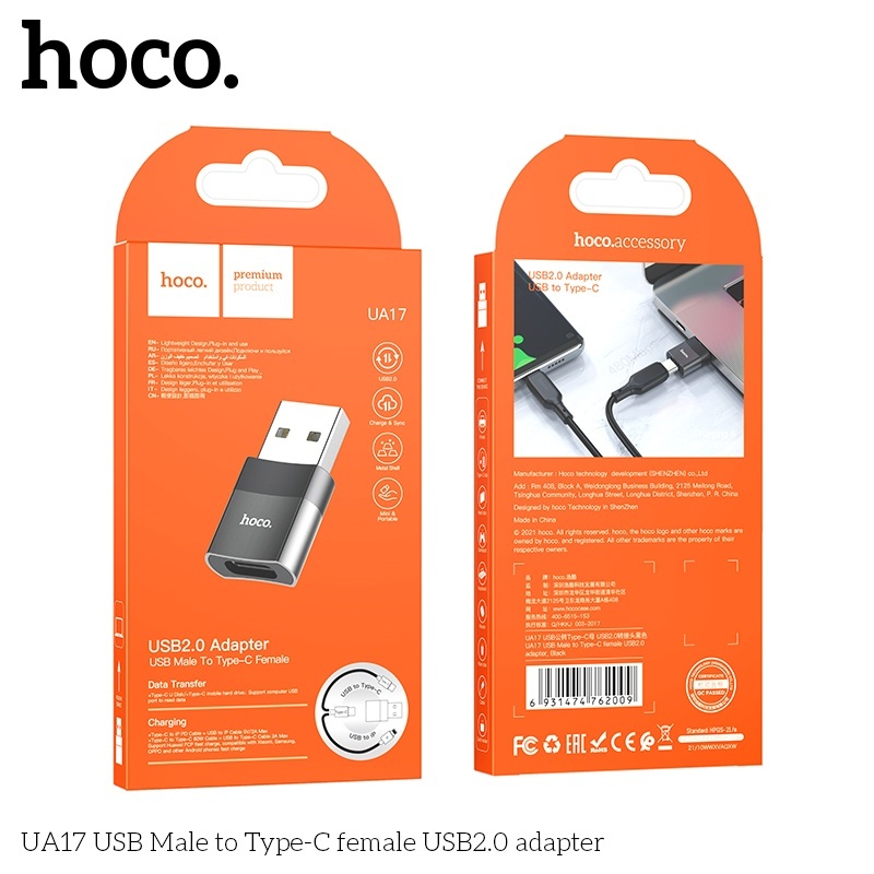 Bộ Chuyển Đổi Hoco UA17 USB (đực) sang TYPEC (cái)