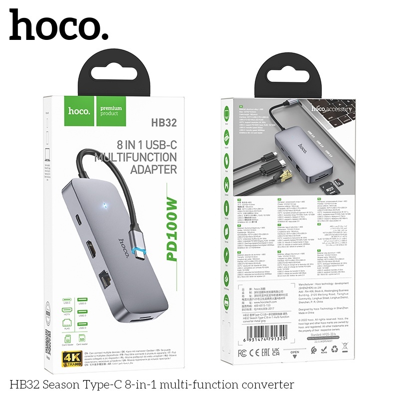 Bộ chuyển đổi đa năng 8 trong 1 Hoco HB32 TypeC